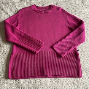 Gap 100% Cotton Split Hem Ribbed Crew Neck Sweater Pink Small Tunic Oversized